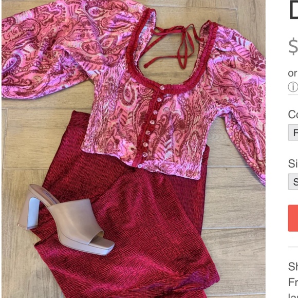 Free People Dare Me Velvet Print Blouse in Retro Combo in various NWT - Picture 4 of 10